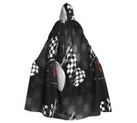 YYHHAOFA Checkered Flag Racing Prints Hooded Cloak - Long Polyester Throw for Cosplay & Halloween