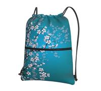 YYHHAOFA Cherry Blossom Prints Drawstring Zipper Backpack - Lightweight Water-Resistant Gym Duffel Bag with Pocket for Travel Sports Yoga