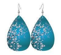 YYHHAOFA Cherry Blossom Prints Drip Earrings - Stylish Faux Leather Drops with 925 Sterling Silver Hooks - Hypoallergenic & Long-Lasting