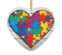 YYHHAOFA Christmas Ceramic Love Pendant for Tree Hanging and Festival Decoration Autism Awareness Puzzle Pieces Heart Printed