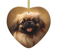 YYHHAOFA Christmas Ceramic Love Pendant for Tree Hanging and Festival Decoration Pekingese Dog Prints