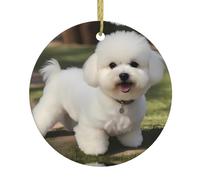 YYHHAOFA Christmas Ceramic round Pendant for Tree Hanging and Festival Decoration Bichon Frise Dog Printed