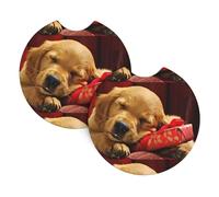 Yyhhaofa Christmas Dog Pattern Car Interior Cup Holder Pad 2 Pc Waterproof & Quick Drying, Protects Against Spills & Scratches
