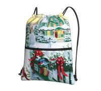 YYHHAOFA Christmas mailbox and gifts Prints Drawstring Zipper Backpack - Lightweight Water-Resistant Gym Duffel Bag with Pocket for Travel Sports Yoga