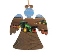 YYHHAOFA Christmas Wooden Ornaments Angel Shape 2 PCS Tractor farm Picture for hanging