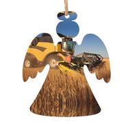 YYHHAOFA Christmas Wooden Ornaments Angel Shape 6 PCS Farm Tractor Harvest Picture for hanging