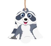 YYHHAOFA Christmas Wooden Ornaments Bell Shape 1 PC cute raccoon Picture for hanging on Christmas trees