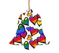 YYHHAOFA Christmas Wooden Ornaments Bell Shape 2 PCS Rainbow Colored Gay Pride Hearts Picture for hanging