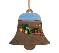 YYHHAOFA Christmas Wooden Ornaments Bell Shape 6 PCS Tractor farm Picture for hanging
