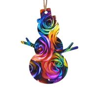 YYHHAOFA Christmas Wooden Ornaments Snowman Shape 2 PCS Rainbow Rose Picture for hanging