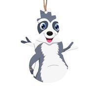 YYHHAOFA Christmas Wooden Ornaments Snowman Shape 6 PCS cute raccoon Picture for hanging on Christmas trees