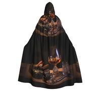 YYHHAOFA Cigar And Whiskey Printing Halloween Adult Hooded Cape Cloak No Zipper, Comfortable For Costume Parties