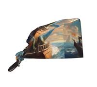 YYHHAOFA Cleaning Working Cap Dinosaurs on The Boat Picture Chef Hat for Women & Men, Adjustable, Breathable Black