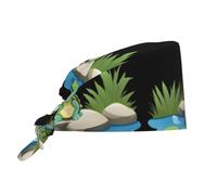 YYHHAOFA Cleaning Working Cap Little Turtle by The Pond Picture Chef Hat for Women & Men, Adjustable, Breathable Black