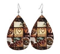 YYHHAOFA coffee collage Prints Teardrop Leather Earrings - Lightweight Dangles with Silver-Plated Hooks, Vivid Color & Rust-Resistant Design for Parties & Gifts