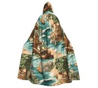 YYHHAOFA Coffee On The Coast Pattern Halloween Adult Hooded Cape Men'S And Women'S Clothing Mantle Role-Playing