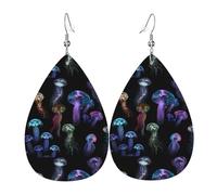 YYHHAOFA color jellyfish Prints Teardrop Leather Earrings - Lightweight Dangles with Silver-Plated Hooks, Vivid Color & Rust-Resistant Design for Parties & Gifts