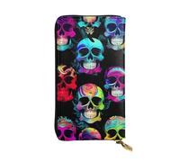 YYHHAOFA Colored skull Printing Leather long clutch wallet : Comfortable, lightweight, waterproof, durable 7.48 x 4.13 in, Black, One Size