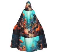 YYHHAOFA Colorful Coral Reef Prints Halloween Adult Hooded Cloak is a super large, comfortable, and durable cloak designed for adults