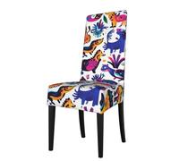 YYHHAOFA Colorful Dinosaur War Printed dining chair cover is easy to disassemble and made of high resilience fabric that is wear-resistant