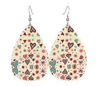YYHHAOFA Colorful Heart Pattern Prints Teardrop Leather Earrings - Lightweight Dangle Earrings for Women, Vivid Color Faux Leather Drops with Silver Plated Hooks