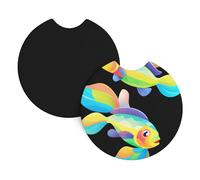 YYHHAOFA Colorful Rainbow Fish Swimming in The Blue Ocean Prints Car Coaster Set of 2 Waterproof, Quick Drying, Odorless for Most Cars, Trucks, SUVs