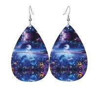 YYHHAOFA Colorful Starry Sky Ocean Dolphin Prints Drip Earrings - Stylish Faux Leather Drops with 925 Sterling Silver Hooks - Hypoallergenic & Long-Lasting