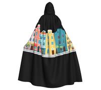 YYHHAOFA Colorful town buildings Prints Halloween Adult Hooded Cloak is a super large, comfortable, and durable cloak designed for adults
