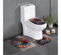 YYHHAOFA Colourful Feather Wreath Pattern Three Piece Set of Bathroom Floor mats, Bathroom Shower mats, Anti Slip Quick Drying