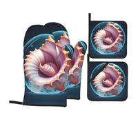YYHHAOFA Conch in The Bubble Prints Kitchen Covers: Waterproof Oven Layers for Easy Cooking & Cleanup - 4 Piece Heat Shield Set