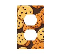 YYHHAOFA Cookies Food Chocolate chip Biscuits Pattern Double Socket Wall Panel Electrical Socket Cover Plate Shatter Decoration Durable 4.5x2.76in