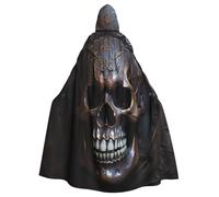 YYHHAOFA Copper-Colored Skull Pattern Halloween Adult Hooded Cape Men'S And Women'S Clothing Mantle Role-Playing