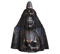 YYHHAOFA Copper-Colored Skull Pattern Halloween Adult Hooded Cape Men'S And Women'S Clothing Mantle Role-Playing