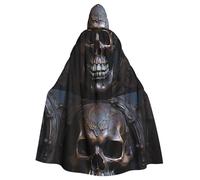 YYHHAOFA Copper-Colored Skull Printing Halloween Adult Hooded Cape Cloak No Zipper, Comfortable For Costume Parties