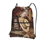 YYHHAOFA Cowboy Black Hat Western Boots Prints Drawstring Zipper Backpack - Lightweight Water-Resistant Gym Duffel Bag with Pocket for Travel Sports Yoga
