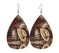 YYHHAOFA Cowboy Black Hat Western Boots Prints Teardrop Leather Earrings - Lightweight Dangle Earrings for Women, Vivid Color Faux Leather Drops with Silver Plated Hooks