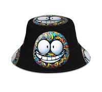 YYHHAOFA Creative Smiley face Pattern Printing Reflective Bucket Hat Lightweight, Breathable, Foldable for Men & Women Black