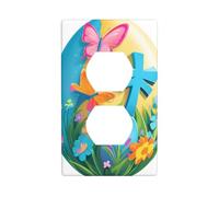 YYHHAOFA Cross Butterfly Easter Egg Printed Double Socket Wall Panel Decorative is Durable and Suitable for Socket Light Switch Accessories 4.5x2.76in