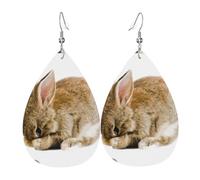 YYHHAOFA cry rabbit Prints Teardrop Leather Earrings - Lightweight Dangle Earrings for Women, Vivid Color Faux Leather Drops with Silver Plated Hooks