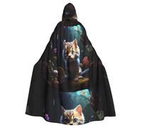YYHHAOFA Curious little cat Prints Halloween Adult Hooded Cloak is a super large, comfortable, and durable cloak designed for adults