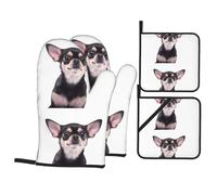 YYHHAOFA Cute Chihuahua Prints Kitchen Covers: Waterproof Oven Layers for Easy Cooking & Cleanup - 4 Piece Heat Shield Set