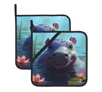YYHHAOFA Cute Hippo Prints Square Insulated Pot Holder Set of 2 8x8 in for Kitchen lids, Microwave ovens, Outdoor barbecues