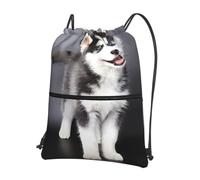 YYHHAOFA Cute Husky Dog Prints Drawstring Zipper Backpack - Lightweight Water-Resistant Gym Duffel Bag with Pocket for Travel Sports Yoga