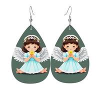 YYHHAOFA Cute little angel Prints Teardrop Leather Earrings - Lightweight Dangles with Silver-Plated Hooks, Vivid Color & Rust-Resistant Design for Parties & Gifts