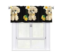 YYHHAOFA Cute Little Flower Dog Printed Short Curtains with Valance Rod 54x18in - Curtain Valance Kitchen Bathroom Laundry Room Studio - Home Decor