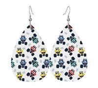 YYHHAOFA Cute Monster Trucks Prints Teardrop Leather Earrings - Lightweight Dangles with Silver-Plated Hooks, Vivid Color & Rust-Resistant Design for Parties & Gifts