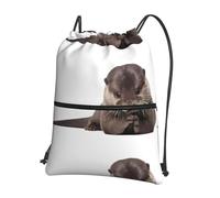 YYHHAOFA Cute Otter Prints Drawstring Zipper Backpack - Lightweight Gym Bag with Water-Resistant Fabric, Convenient Front Pocket & Adjustable Straps for Travel