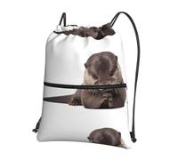 YYHHAOFA Cute Otter Prints Drawstring Zipper Backpack - Lightweight Gym Throw Bag with Water-Resistant Fabric & Multiple Pockets for Travel & Sports