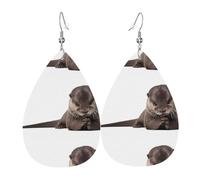 YYHHAOFA Cute Otter Prints Teardrop Leather Earrings - Vivid Dangle Drops for Women, Lightweight Fashion Jewelry, Silver-Plated Hooks for Sensitive Ears & Holiday Events