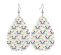 YYHHAOFA cute panda bamboo star Prints Drip Earrings - Stylish Faux Leather Drops with 925 Sterling Silver Hooks - Hypoallergenic & Long-Lasting